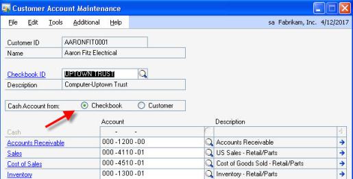 Last week I was working at a client’s office helping entering receivables payments in Microsoft Dynamics GP. While entering I noticed that more often than not the cash account did not default. I realized that the customer card file had been set to pull the cash account from the customer instead of the checkbook.