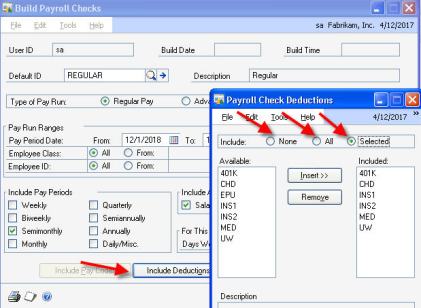 Using Microsoft Dynamics GP, if you do Bi-weekly payrolls, you pay employees 26 times a year.  If you have monthly deductions, like health insurance, you have a monthly amount for each employee to deduct.